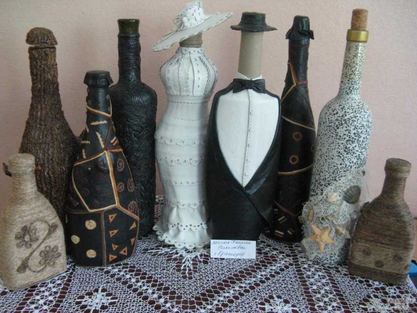 Декор бутылок лентами — роскошно, витиевато, необычно
