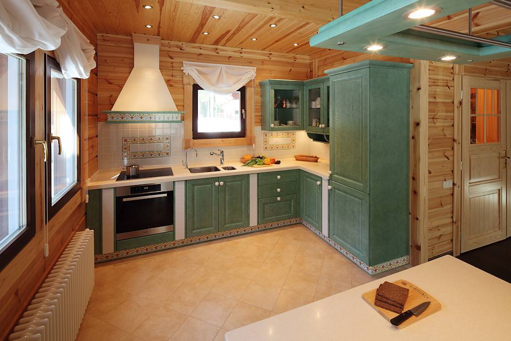 Идеи дизайна кухонь-гостиных в деревянных брусовых домах