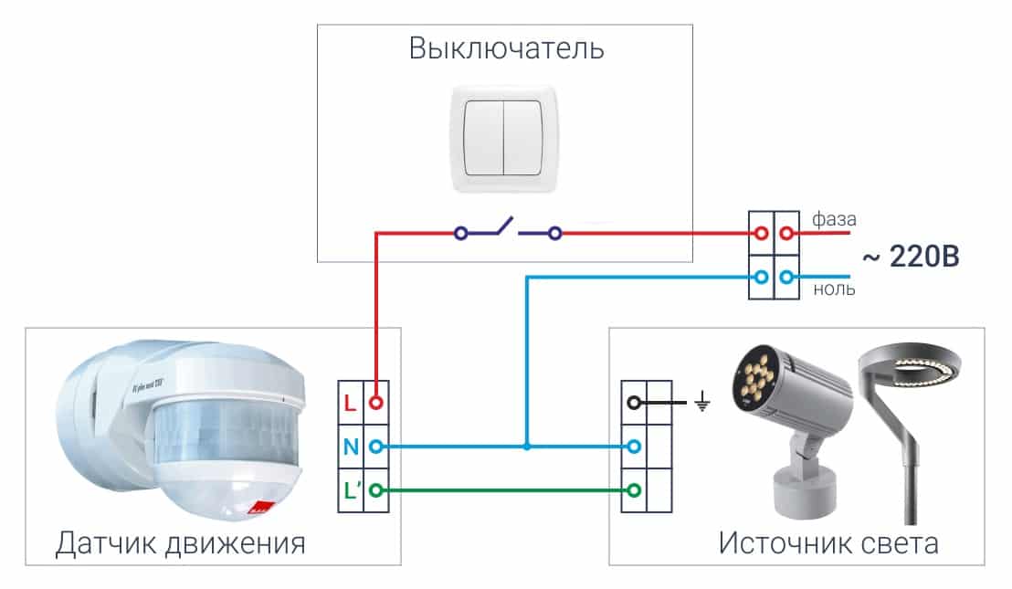 Схема подключения датчика движения для освещения без выключателя схема фото