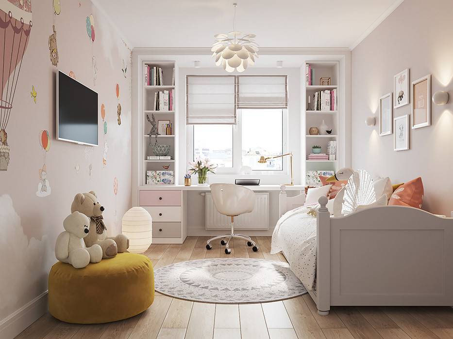 Дизайн детской комнаты для девочки 12 кв м -100 фото