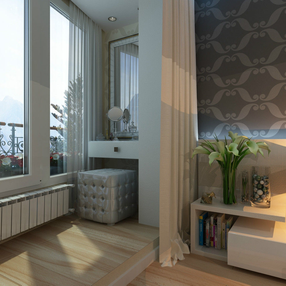 Объединение балкона с комнатой: 17 примеров дизайна, зонирование
