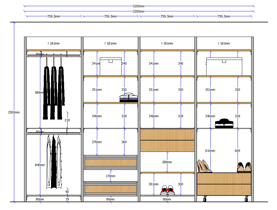 Гардеробная система размеры чертеж