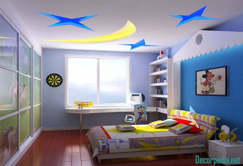 Потолки в детской комнате фото из гипсокартона: для мальчика своими руками, двухуровневый с подсветкой