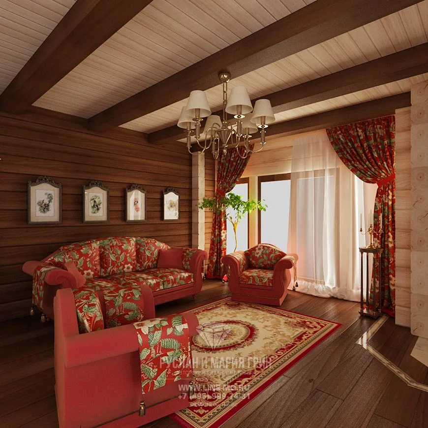 Интерьер дома из бревна: фото в комнатах, стили, отделка, мебель, текстиль и декор