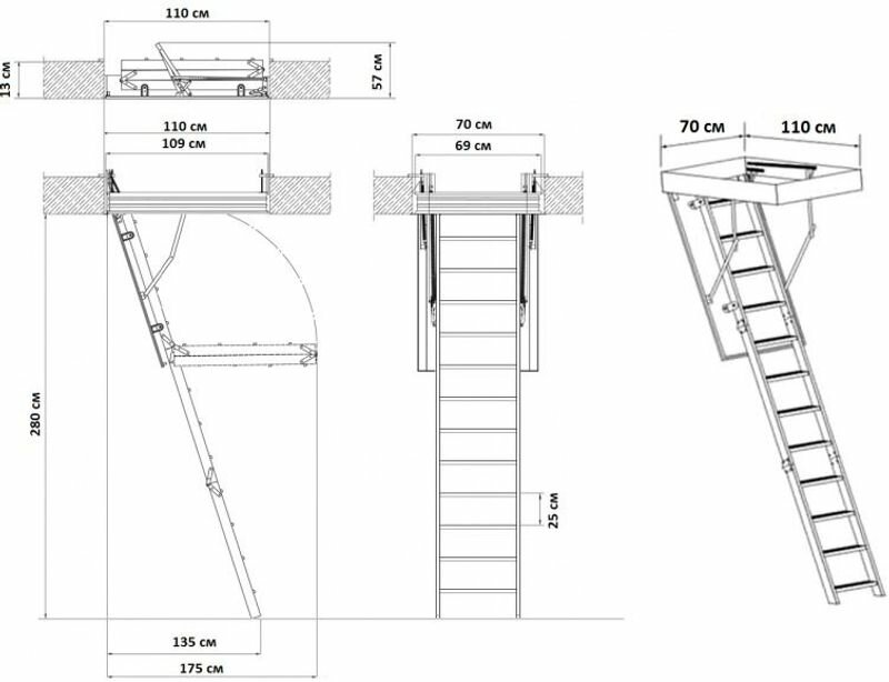 Схемы и чертежи чердачной лестницы своими руками