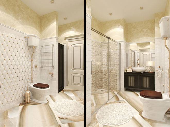 Дизайн интерьера ванной комнаты, совмещенной с туалетом и душевой кабиной: планировка, проект санузла
 - 28 фото