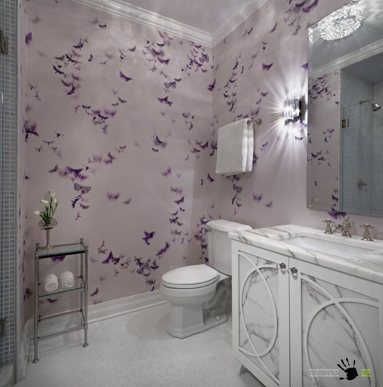 Какие обои выбрать для ванной комнаты: жидкие, самоклеющиеся, моющиеся, стеклообои или влагостойкие, фото