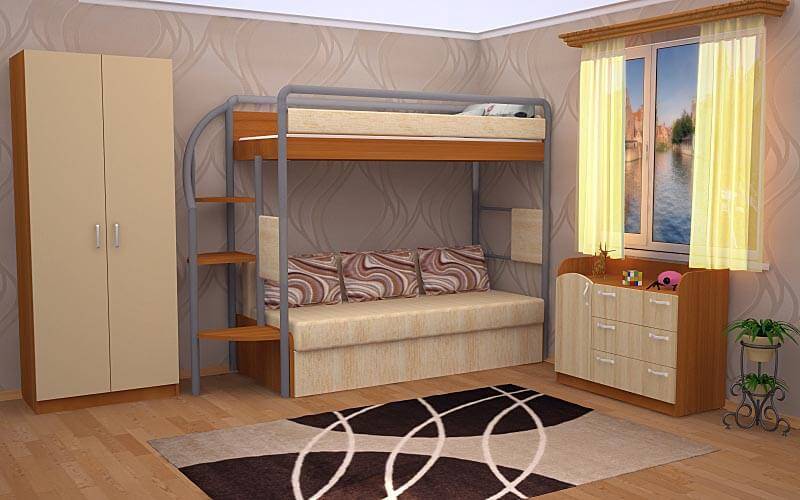 Двухъярусная кровать с диваном (60 фото): модели, особенности, какую купить
