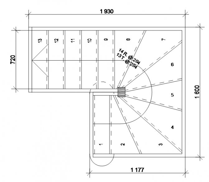 Поворотная лестница чертеж