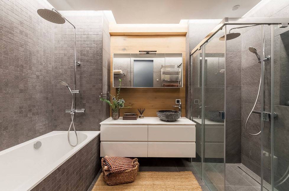 Дизайн ванной с душевой кабиной: 47 фото обустройства