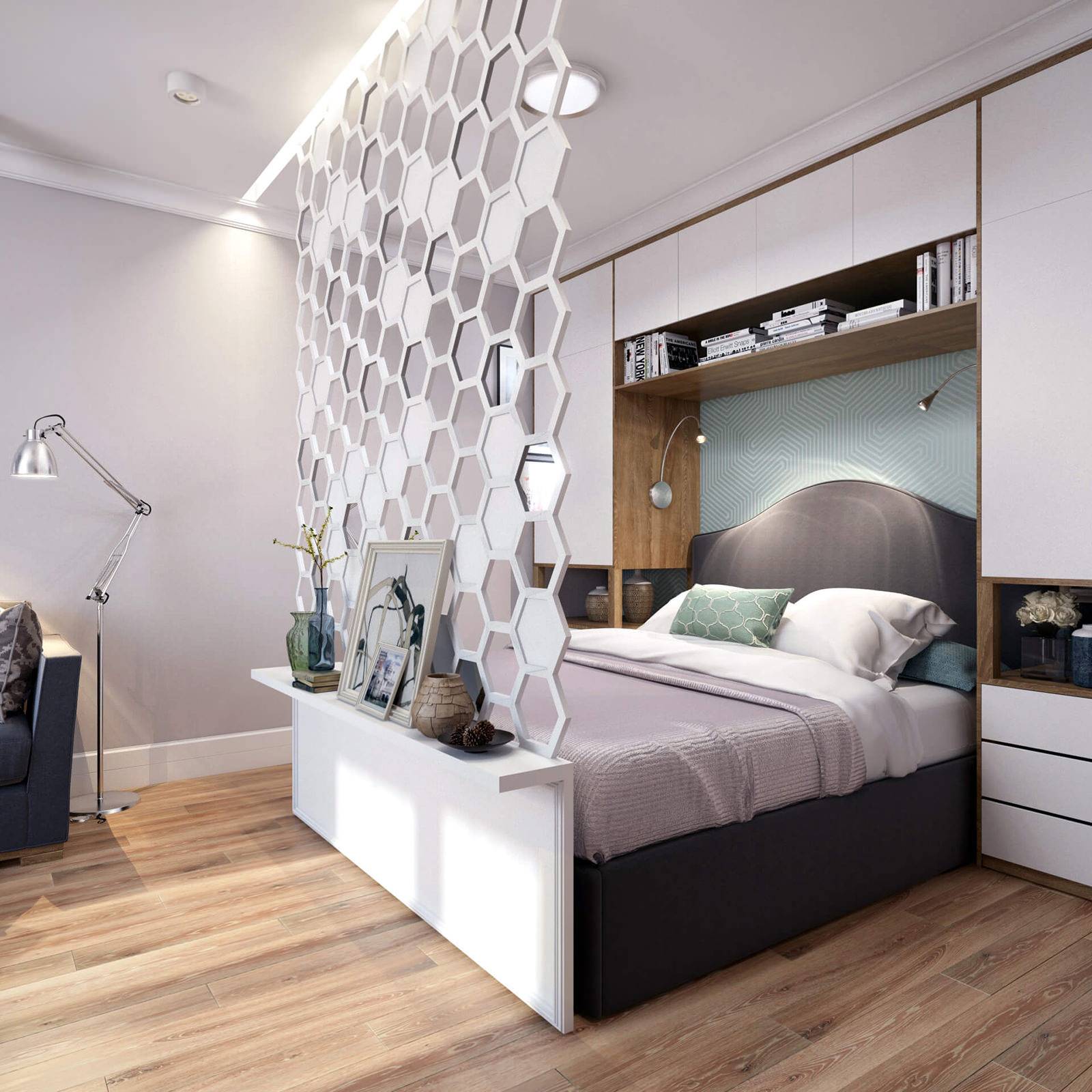 Дизайн спальня в однокомнатной квартире фото