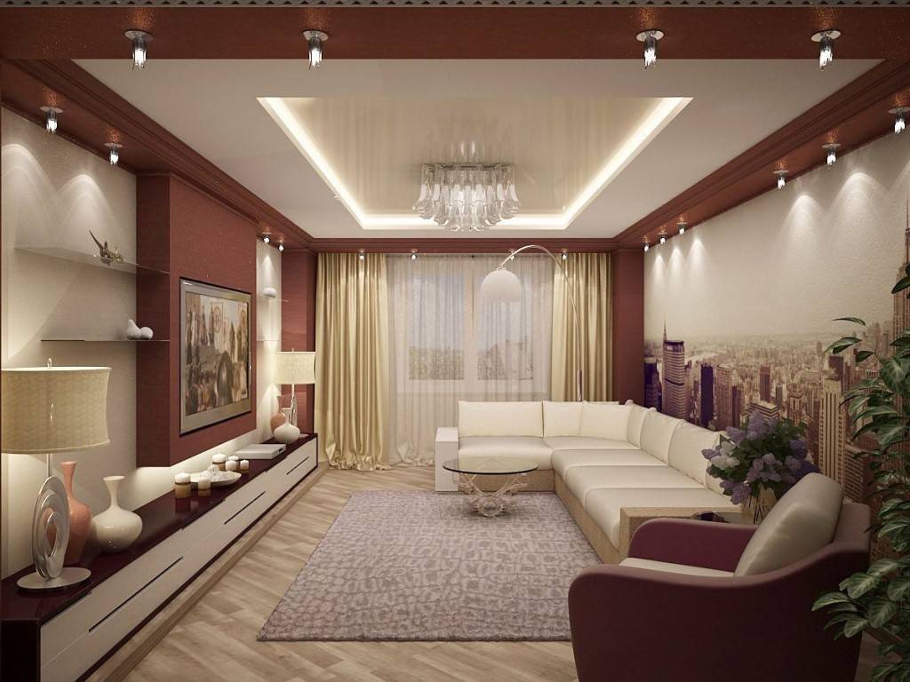 Дизайн натяжных потолков в гостиной — 77 фото идей
