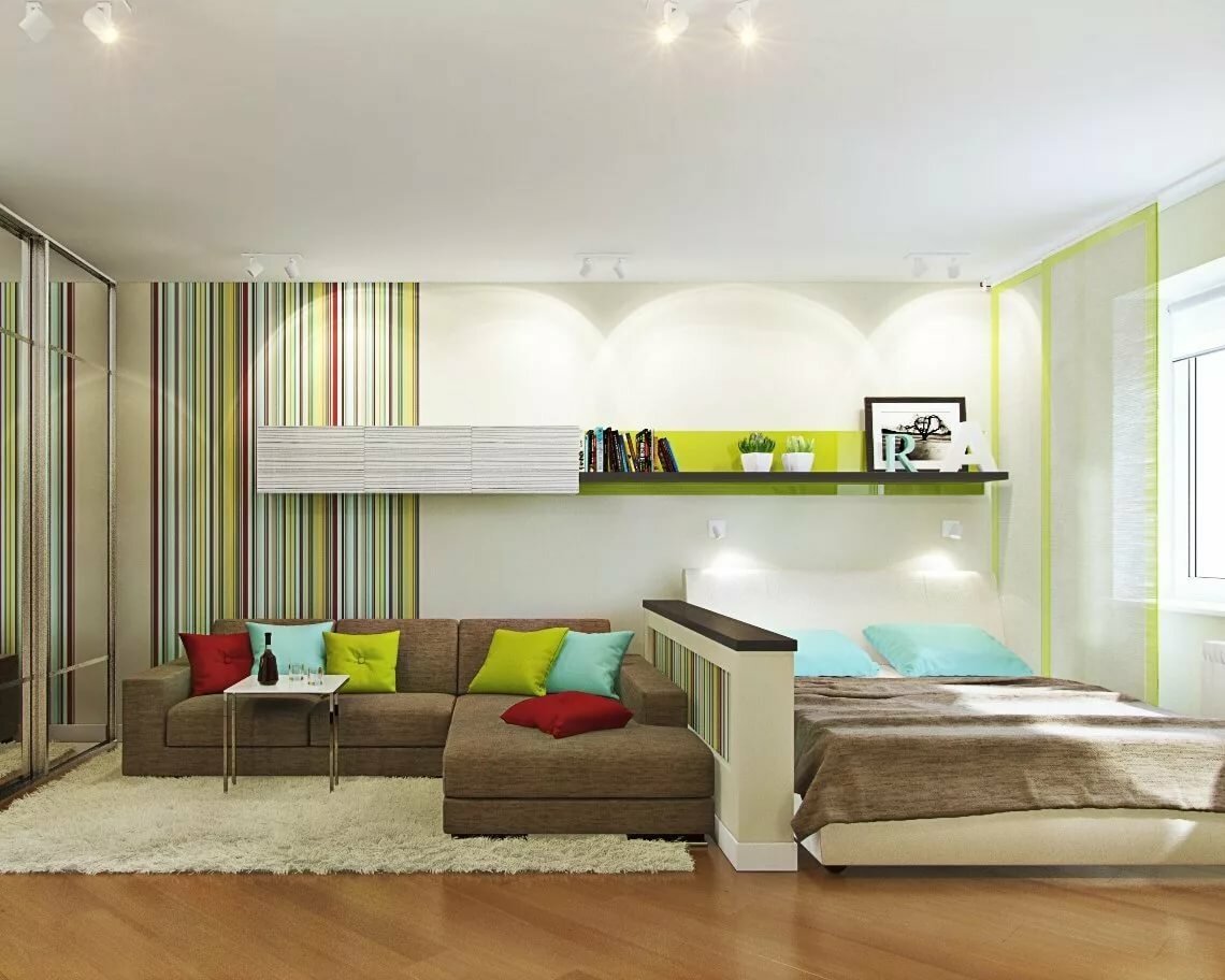 Гостиная совмещенная со спальней: зонирование пространства и альтернативные методы