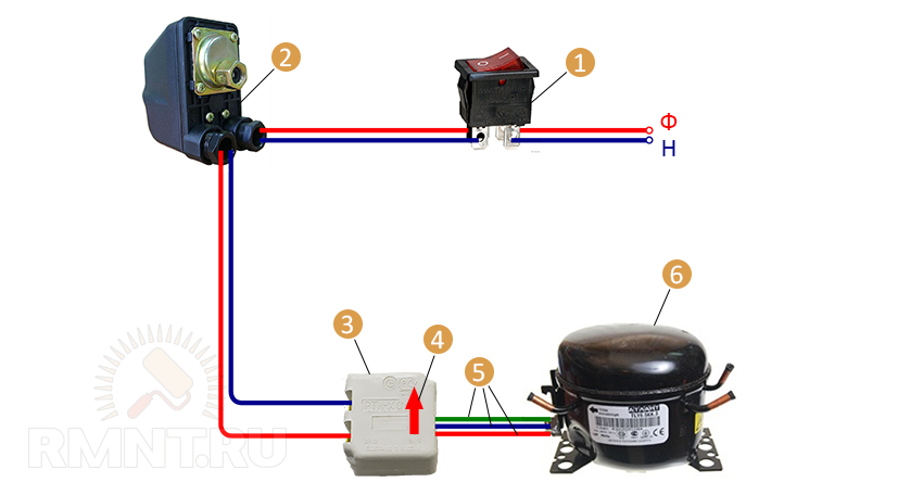 Подключение реле к компрессору холодильника схема