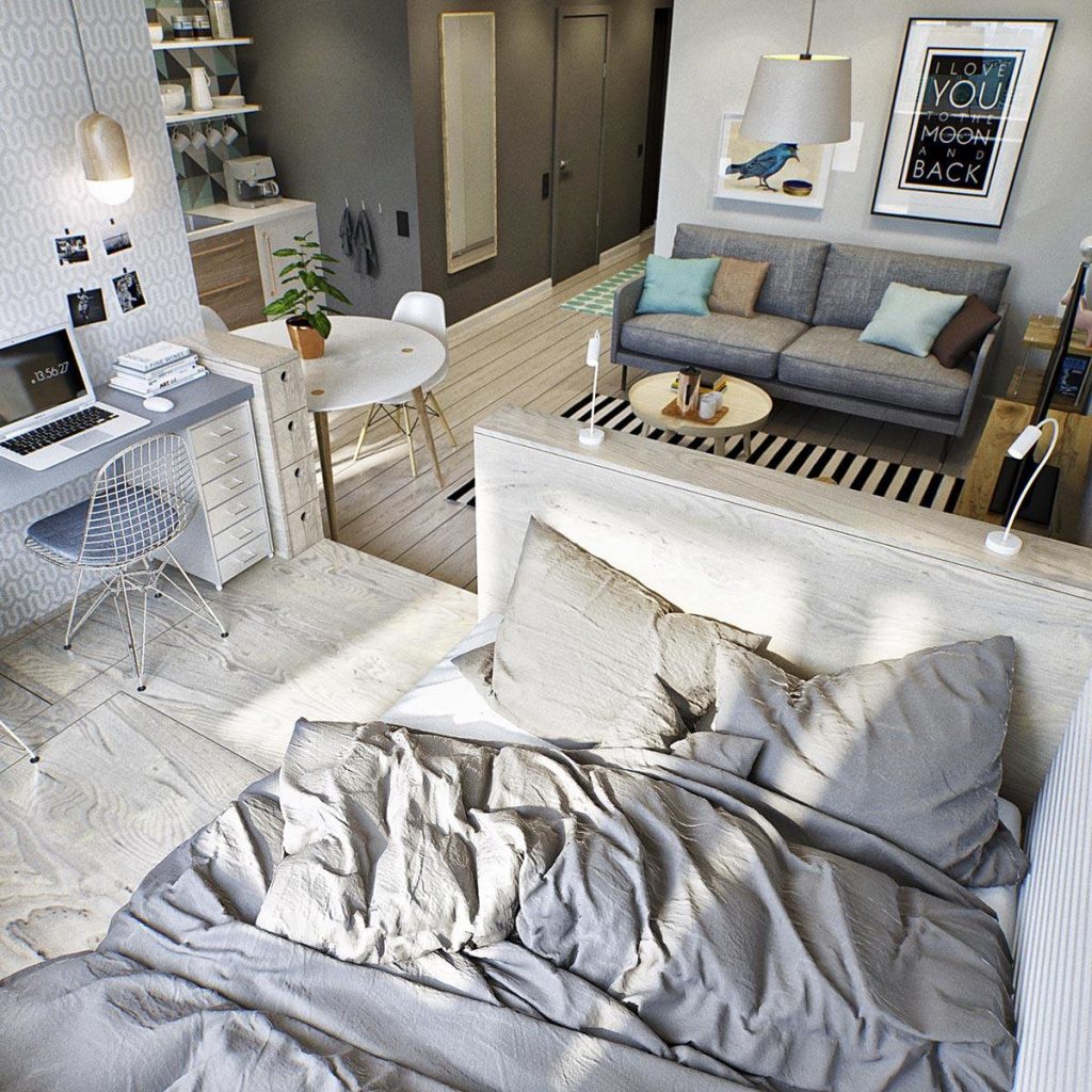 Кровать в однушке. Маленькие уютные квартиры. Красивые интерьеры маленьких квартир. Интерьер маленькой квартиры. Гостиная с кроватью.