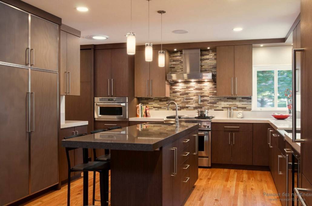 Шоколадный цвет в интерьере кухни - 78 фото красивого интерьеракухня — вкус комфорта