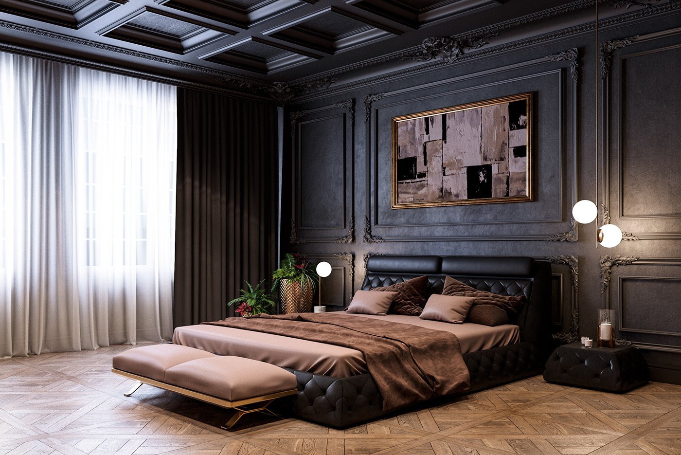 спальня темная в классическом стиле