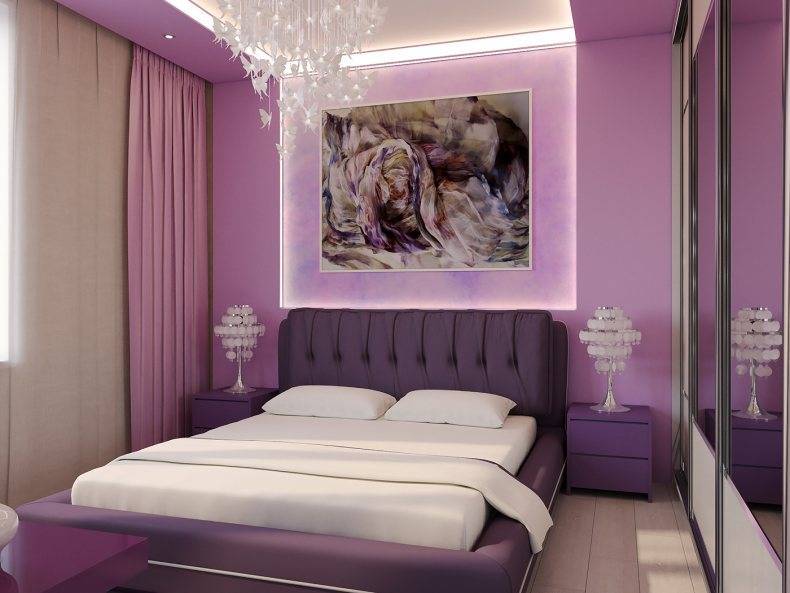 Дизайн и фото фиолетовой спальни